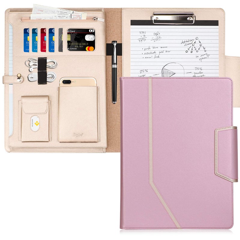 Toplive Portfolio Case, Conference Folder Executive Business Padfolio with Document Sleeve, Letter/ A4 Size Clipboard, Business Card Holders, Portfolio Padfolio for Women & Men, Rose Gold - Image 1